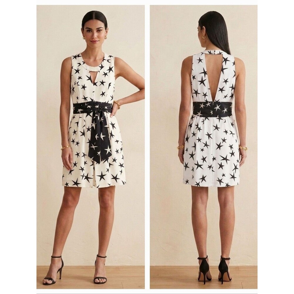 NEW Madison Marcus 100% Silk Starry Dress in Navy Blue/White Size Small